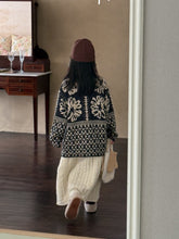 Load image into Gallery viewer, 【予約】モノトーン花柄カーディガン 長袖 ゆったり 冬90~150cm Wselect