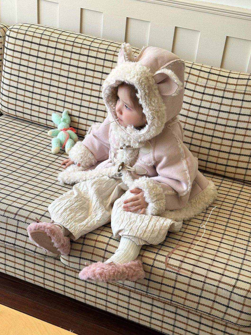 【予約】ベビーピンクフードコート　長袖　ふわふわ　冬80～130ｃｍ　Wselect