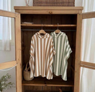 【予約】ストライプフード付きタオルポンチョ　プール　海　夏　3〜7歳　baby  SS 子供服　Wselect