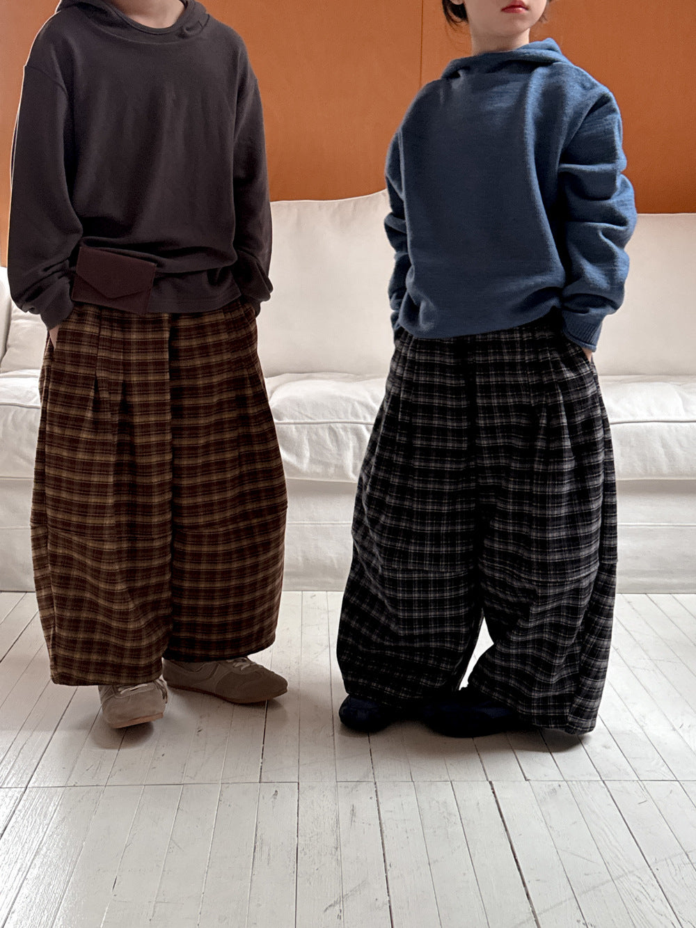 【予約】ゆったりチェックパンツ　bottom　ゆったり　冬90～150ｃｍ　Wselect