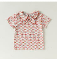 Charger l'image dans la galerie, 【予約】レトロ柄襟付きTシャツ　tops 夏　80〜130  Tシャツ　baby 子供服　SS　Wselect - W select  baby kids
