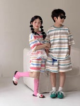 Load image into Gallery viewer, 【予約】マルチカラーセットアップ　夏　ボーダー　100～160ｃｍ　子供服　 おそろい　SS 子供服　 Wselect - W select  baby kids

