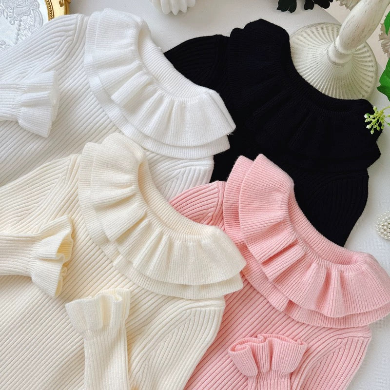 【予約】フリル襟付き粒ニットトップス　長袖　ふりふり　冬100～140ｃｍ　Wselect