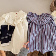 【予約】 フリルミドルワンピース  ホワイト　ブルー　80～130ｃｍ　Wselect - W select  baby kids