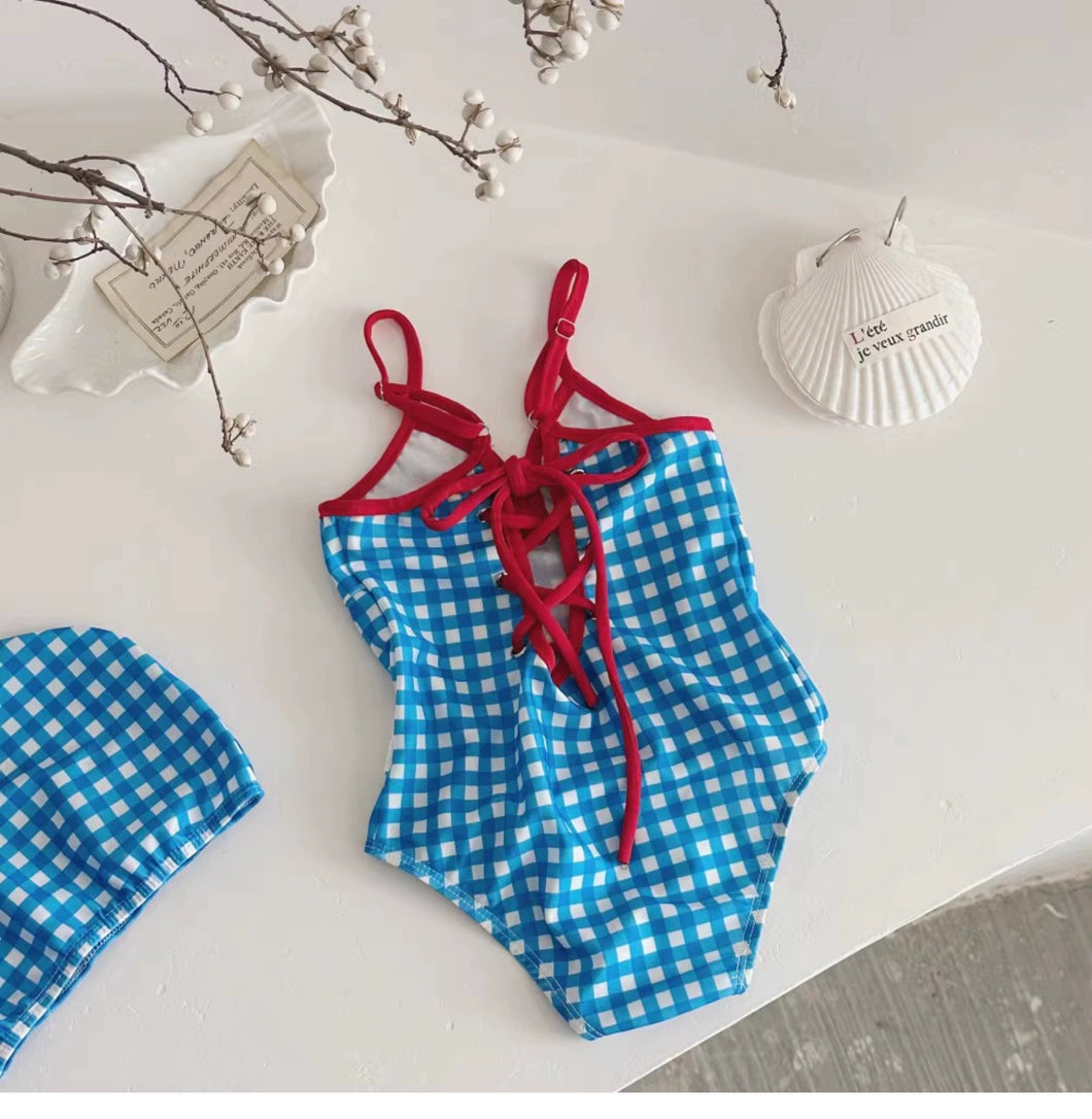 【予約】ギンガムチェックスイムウエア　ワンピース　女の子　水着　子供水着　Swimwear　Kids　Wselect