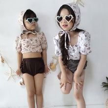 Load image into Gallery viewer, [Pre-order] Puff sleeve small floral print bikini swimsuit Children&#39;s swimsuit 2024 Swimwear Kids Wselect
