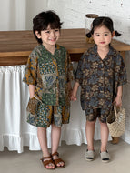 【予約】シックな花柄セットアップ　シャツ　リンク　おそろい　夏　80〜130 子供服　SS　 Wselect - W select  baby kids