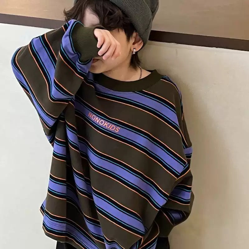 【予約】マルチボーダーロンT　長袖　ボーダー　ゆったり　秋冬　男の子　90～140ｃｍ　Wselect