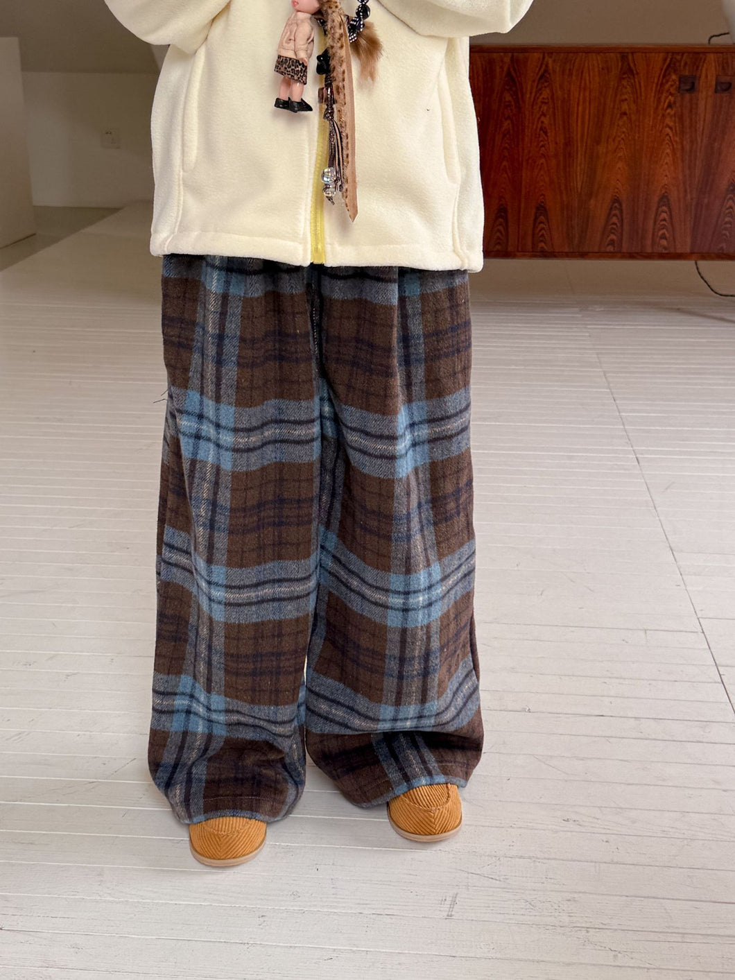 【予約】ブルーチェックストレートパンツ bottom　ゆったり　冬100～160ｃｍ　Wselect