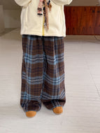 【予約】ブルーチェックストレートパンツ bottom　ゆったり　冬100～160ｃｍ　Wselect