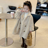 【予約】ロングファーコート　90〜160cm　あったか　もこもこ　ピンク　ベージュ　長袖　ゆったり　冬　Wselect